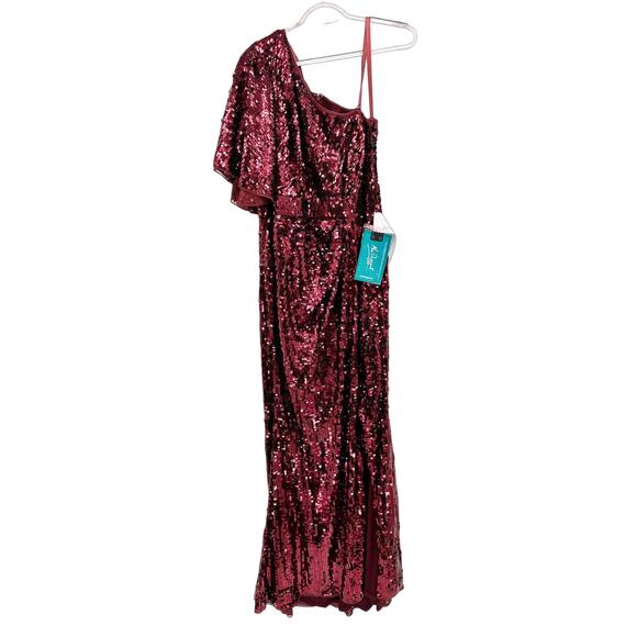 Mac Duggal 93540 Burgundy Embellished Cap Sleeve Cowl Neck Trumpet Gown 12 - Picture 3 of 7
